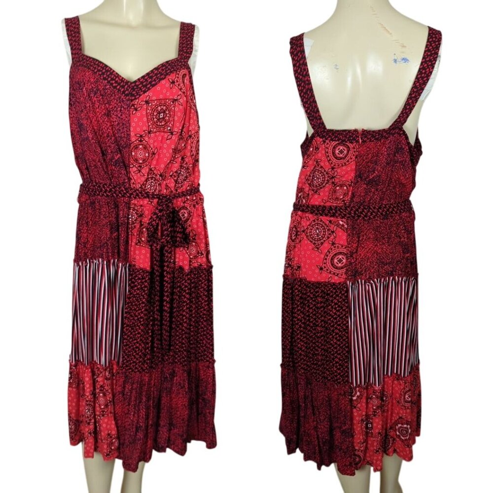 Lane Bryant‎ sleeveless red bandana Patchwork Midi Bohemian Midi Summer dress 16